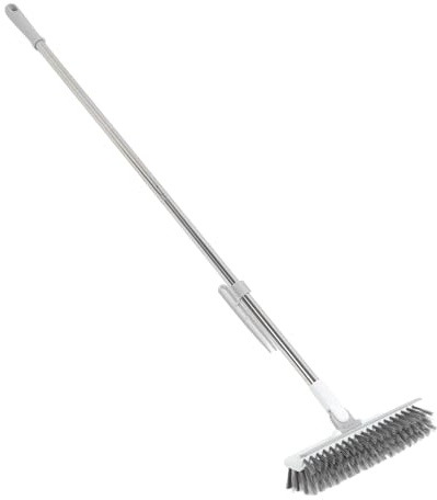 Brosse à Récurer pour Sol, Brosse à Coulis Rotative à 180°, Brosse à Poils Rigides avec Long Manche, Brosse de Nettoyage Double Face pour Nettoyer Les Coins des Murs, Sols