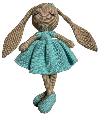 GÜLS Hase Stofftier, Kuscheltier, Handarbeit, gehäkelt Amigurumi 30 cm lang Plüschtier Geschenk für Mädchen neugeborenes Baby,Osterhase