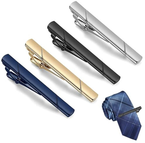 4 Pcs Krawattennadeln für Herren,Tie Clip,Broschen FüR Kleidung,Klassischer Business-Stil,Geeignet für Geschenke zum Hochzeitstag und zum Vatertag(4 Farben)