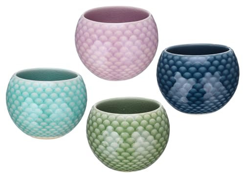 QUARKZMAN 4 Pcs Fait Main Thé Bols 150ml / 5oz Vert Foncé Bleu Bleu Violet