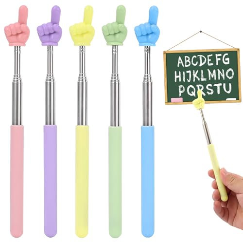 HENGBIRD 5 unidades de puntero extensible, puntero de dedo de acero inoxidable, puntero retráctil para aula, mini lápiz educativo de mano, puntero extensible para aula, interacción personal
