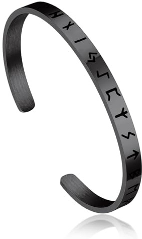Bandmax Wikinger Armband Herren Offenes Armband Edelstahl Männer Armband mit Runen/Wolf/Lebensbaum/Mjölnir Armreif Armspange Manschettenarmband Accessoires Schmuck für Ehemann Freund