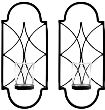 Hosley Set of 2 Iron Tealight Wall Sconces – 12” Decorative Candle Holders for Home Decor, Living Room Bedroom Hallway, Wedding & Housewarming Gift