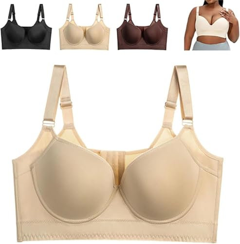 Promptanda Bra, Shapedly Back Smoothing Push-Up Bra, Wireless Bra for Women, Back Smoothing Bra, Deep Cup Bra Hide Back Fat (Skin,38-E)