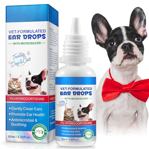 NenMaoKeNu Cat & Dog Ear Infection Treatment Drops, Ear Cleaner to Soothe and Relieve Itchness, with 1% Hydrocortisone for Dog Ear Infections, Prevents Inflammatio, Treats Ear Infections- 2.02 Fl.Oz
