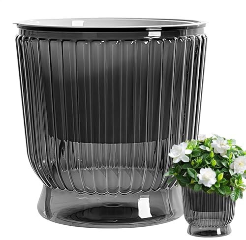 Keyubria Selfwatering Pots Indoor, 16.5cm Clear Plastik Flower Pots With Drainage Hole and Deep Reservoir, Modern Decorative planter for Orchid, African Violet, Rose, Tulips
