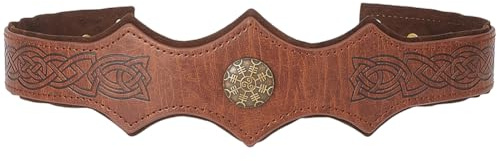 GORGECRAFT Mittelalterliches Stirnband aus Kunstleder, verstellbar, Wikinger-Stil, Cosplay, Vintage, Leder, Renaissance, Kostüm-Zubehör mit Relief, für Halloween-Party, Saddle Brown