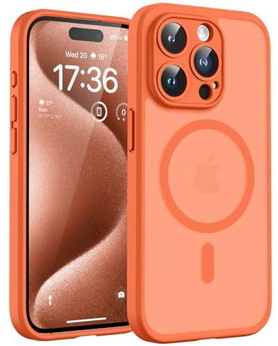 TOCOL Magnetic for iPhone 15 Pro Case 6.1-Inch, Fit for MagSafe, Upgraded Full Camera Protection, 14FT Military Grade Drop Tested Shockproof Slim Translucent Matte Back Phone Cover (Orange)