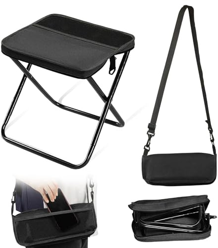 nnOuOnn Sgabello pieghevole portatile per campeggio, piccola sedia pieghevole per adulti, leggero, mini sgabelli telescopici pieghevoli, per pesca, viaggi, escursionismo, giardino (nero, piccolo)