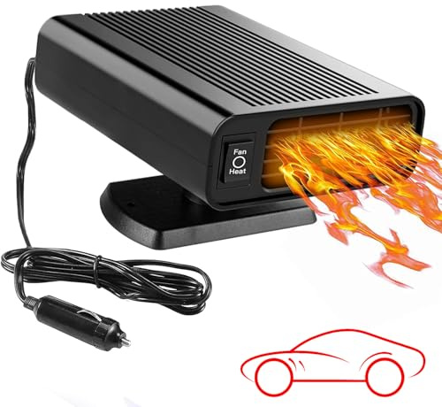 Showvigor Calentador de coche, 12 V, portátil, antiniebla, enchufe en encendedor de cigarrillos, descongelador, 2 en 1, para todo tipo de coches