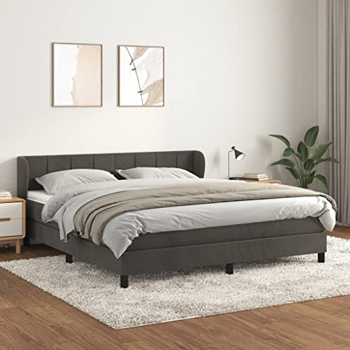 Massbinet Boxspringbett mit Matratze Dunkelgrau 160x200 cm Samt Polsterbett Doppelbett mit Höhenverstellbarem Kopfteil Jugendbett