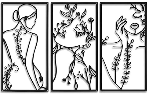 Dkant Cuadros Decoracion Salon Modernos - Set de 3 Cuadros Decoracion Dormitorios - Decoracion Pared Metal Minimalista de Mujer - Wall Art - Facil Fijacion (Set de 3)