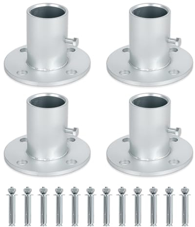 Chain Link Fence Post Floor Flange, Compatible with Pipe with 1-3/8 in OD, Heavy Duty Surface Mount Round Base Flange for Fence Sign Pole, Include Expansion Bolt 4 Pack