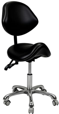 Lexdiwer Saddle Stool Rolling Chair for Medical Massage Salon Kitchen Spa Drafting,Adjustable Hydraulic Stool with Wheels (Black, with Backrest)