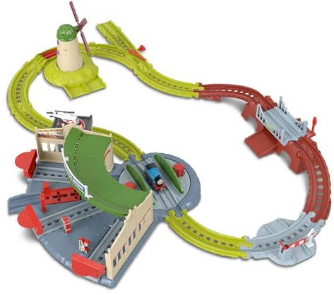 Thomas & Friends Set de Tren Explorando los Cobertizos Tidmouth | Set de juego Fisher-Price con locomotora Thomas y Harold el helicóptero, con vía giratoria, JRW06