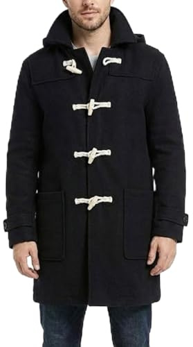 SBL SOUTH BEACH LEATHER Men’s Wool Duffle Coat with Toggle Buttons - Hooded Winter Long Coat - Warm & Stylish Overcoat for Men (US, Alpha, Large, Regular, Regular, Black)