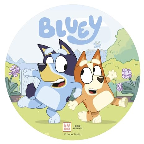 dekora - Décoration pour gâteau Bluey, Disque en azyme comestible - 20 cm - Decoration anniversaire bluey et bingo - Sans Gluten, Sans Lactose - Convient aux Végétariens