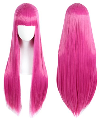 Linfairy Anime Pink Long Straight Princess Perücke Halloween Kostüm Cosplay Perücke für Frauen 85 cm