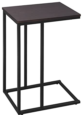 WOLTU Beistelltisch, Couchtisch C Form, Wohnzimmertisch mit Metallgestell, Sofatisch Kaffeetisch, für Kaffee und Laptop, 45 x 63,5 x 25 cm, Dunkle Holzoptik + Schwarz