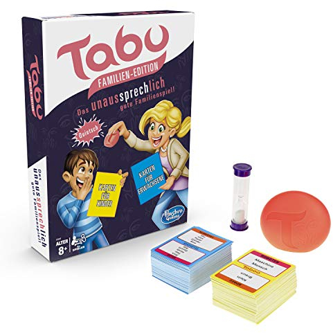 Hasbro Tabu Familien Edition, mit separaten Karten für Kinder und Erwachsene, Familienspiel des Klassikers