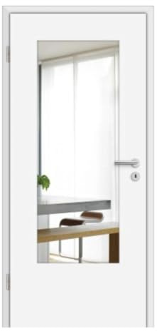 HORI Zimmertür Komplettset mit Zarge, Türdrücker und Verglasung I Innentür CPL Weiß mit Lichtausschnitt in Klarglas I Höhe 198,5 cm - DIN links - 1985 x 985 x 100 mm