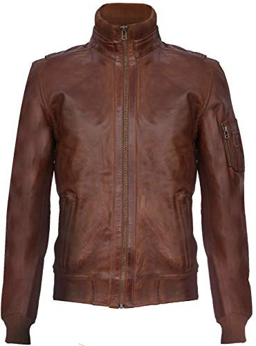 Infinity Leather Männer Nappaleder Bräunen Schlank Varsity Bomberjacke S