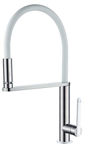 GRIFEMA Dover, LED-Küche Wasserhahn mit Drei Farbwechseln, Spültischbatterie in Weiß mit Flexibe-Auslauf, Nickel Gebürstet