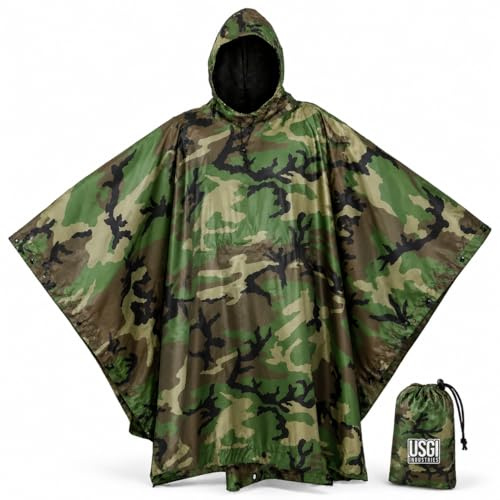 USGI Industries militär stil poncho multianvändning rippstopp kamouflage regnponcho, Skog, one size