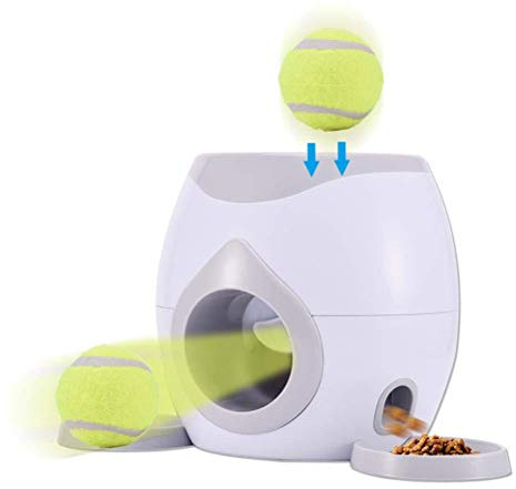 Tianbi Haustier-Ball-Futterstation Spielzeug, Haustier-Tennisballwerfer, automatischer Futterspender Hunde, interaktives Wurfball-Maschine IQ-Training