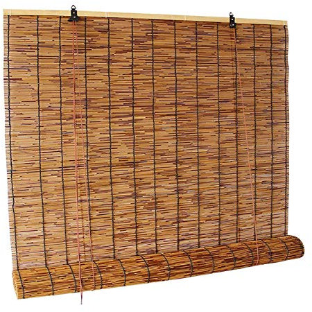 XRDSHY Bambusrollo Fenster Braun, Schilfrohr Bambusvorhang Fenster Sichtschutz Rollos, Jalousien Aus Bambus, Größe Kann Angepasst Werden, Komplette Konfigurations,Brown-75 x 200 cm (30 in x 79 in)