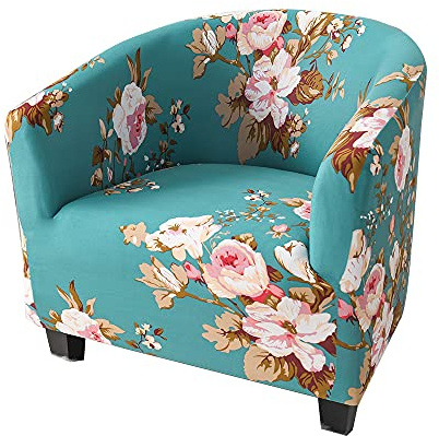 Highdi Universal Sesselschoner Hoch Stretch Vintage Blumen Bedruckter Sesselhusse, Club Chair mit Armlehne Sofaüberwurf für Clubsessel Loungesessel Cocktailsessel (Grüne Pfingstrose)