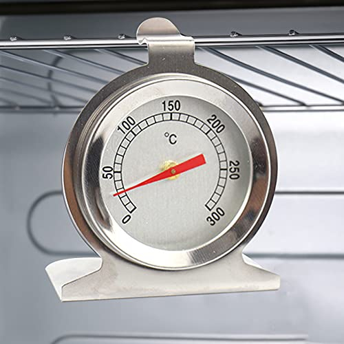 Thermomètre de four - 300 °C - En acier inoxydable - À suspendre et à poser - Analogique - Pour barbecue, fumoir - Argenté