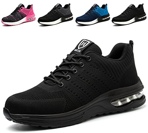 Hitopteu Scarpe Antinfortunistiche Uomo Donna Leggere Estive Scarpe da Lavoro con Punta in Acciaio Traspiranti Scarpe Sicurezza Sportive Antiscivolo Nero 37 EU 235