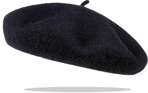 Van Der Rich ® - Baskenmütze Baske (100% Wolle) mit Innenfutter - Damen-Herren (Marine, T59)