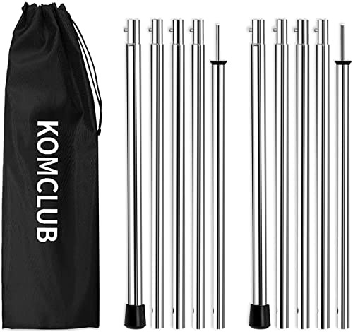KOMCLUB Adjustable Tarp Poles Camping Tent Poles Stainless Steel Lightweight Tent Poles for Trap Sun Sails Canopy Awning Shelter Backpacking Hiking 78 in Set of 2 | 0.4mm Lightweight Reinforced Wall, Perfect for Backpacking Hiking & Quick Setup Sun Shelter