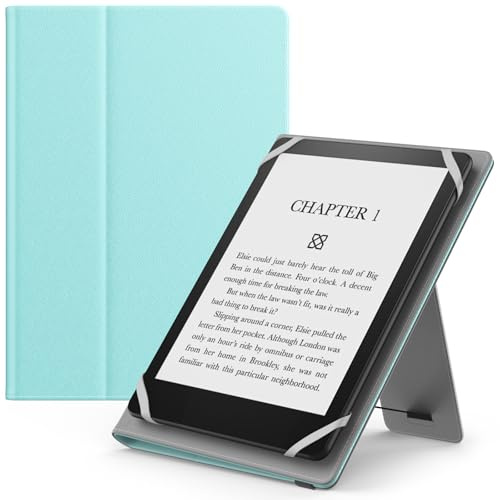 MoKo Custodia Cover Universale Compatibile con E-Lettore Kindle/Kobo/Voyaga/Lenovo/Sony/Tolino da 6, 6,8 e 7, in Pelle PU con Chiusura di Elastico, Doppio Supporto e Manico, Cielo Blu Puro