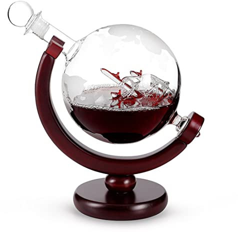 Carafe à whisky en forme de globe, distributeur de whisky antique, carafe à vin en cristal de verre, cadeau pour homme, pour alcool, scotch, whisky, brandy, bourbon, vodka – 850 ml