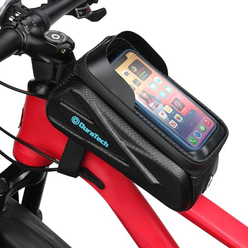 DURATECH Fahrrad Rahmentasche Wasserdicht, Fahrradtasche Lenkertasche Oberrohrtasche Handyhalterung Handytasche für Smartphone bis zu 7,2 Zoll, mit Regenhaube TPU Touchscreen