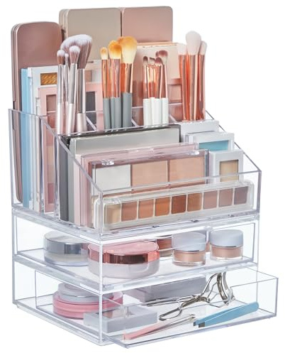 STORi Chloe Stackable Makeup Holder & Drawer Organizer Set, Clear, BPA-Free Plastic, Made in USA, Organize Brushes, Cosmetics & Beauty Essentials