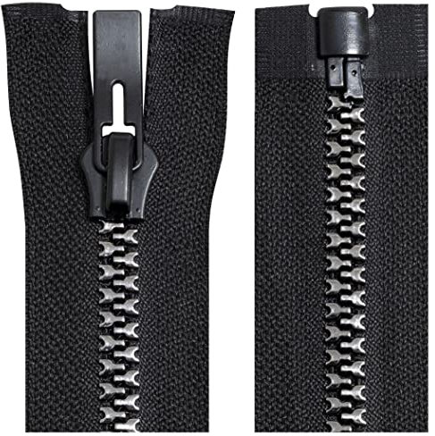 Aerzetix - C64189 - Cerniera Lampo iniettata separabile N°8 55cm autobloccante - tiretto Decorativo in Metallo - Colore Nero e Argento - Rete cursore merceria Abbigliamento Cucito