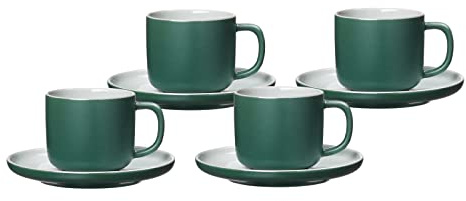 Ritzenhoff & Breker Jasper Kaffeetassen mit Untertassen, 4er Set, Grün, 240 ml, Kaffeegeschirr mit Soft-Touch-Haptik & Mattglasur, Spülmaschinengeeignet