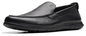 Clarks Homme Flexway Step Mocassin, Cuir Noir, 45 EU Large