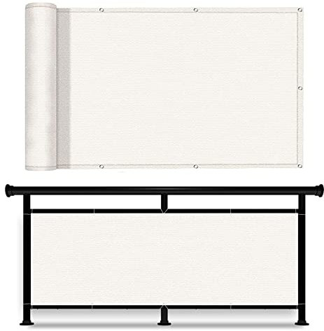Balkonbespannung 110 x 850 cm Windschutz Staubschutz Balkonumspannungen blickdichte mit Kabelbinder Ohne Bohren für Balkongeländer Garten, Weiß