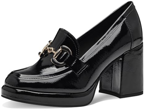 MARCO TOZZI Damen Loafer mit Absatz Lack Vegan, Schwarz (Black Patent), 39 EU