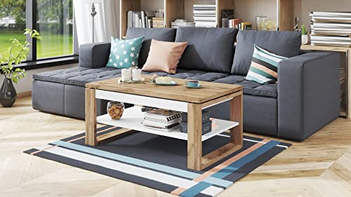 designimpex Design Couchtisch Multifunktion Arbeitstisch Tisch Nuo Ablage Esstisch, Farbe:Eiche Wotan - Weiß matt