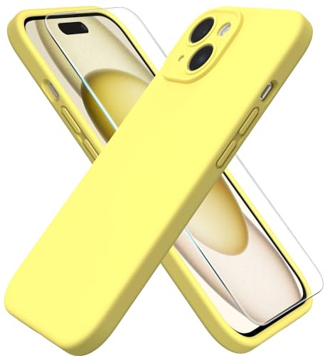 ACRONIX Funda para iPhone 15 (6.1), con 1 x Protector Pantalla, Carcasa Silicona Líquida [Protección de Cámara] Estructura antivibraciones 4 Capas, Forro Microfibra Antiarañazos Case-Amarillo Limón