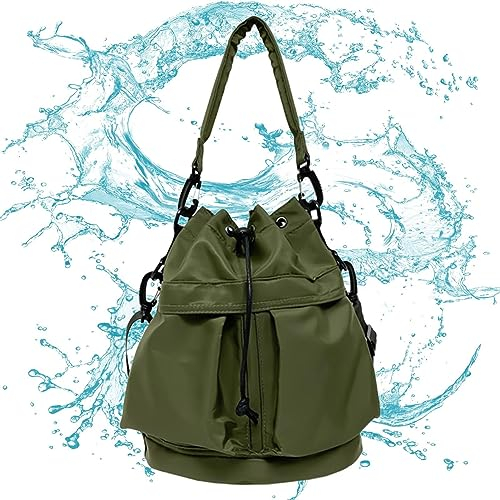 PHASZ Schultertasche, Beuteltasche mit Kordelzug für Damen, große Hobo-Tasche aus Nylon mit Kordelzug, Umhängetasche mit Kordelzug für Arbeit, Fitness, Reisen, Ausgehen, Sport