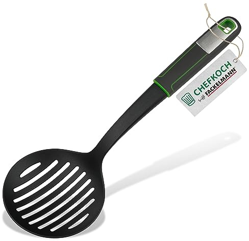 CHEFKOCH Abseihlöffel Premium – Perfekt zum Abseihen für Klöße, Maultaschen & Mehr – Hitzebeständig bis 270°C – Schonend für Beschichtete Töpfe, Soft-Touch-Griff, Länge: 31,5 cm