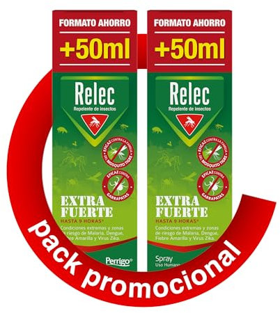Relec Pack Ahorro 250ml (2 packs de 125ml) Extra Fuerte Spray Antimosquitos, Repelente de Mosquitos, Eficaz Contra El Mosquito Tigre, Protección contra Picaduras de Mosquitos en Zonas Tropicales