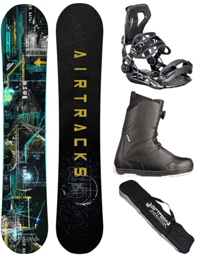 AIRTRACKS Snowboard Set Paquete Completo Tabla Data Zero Rocke Wide Hombre 155 - Fijaciones Master - Botas Master ATOP 47 - SB Bag